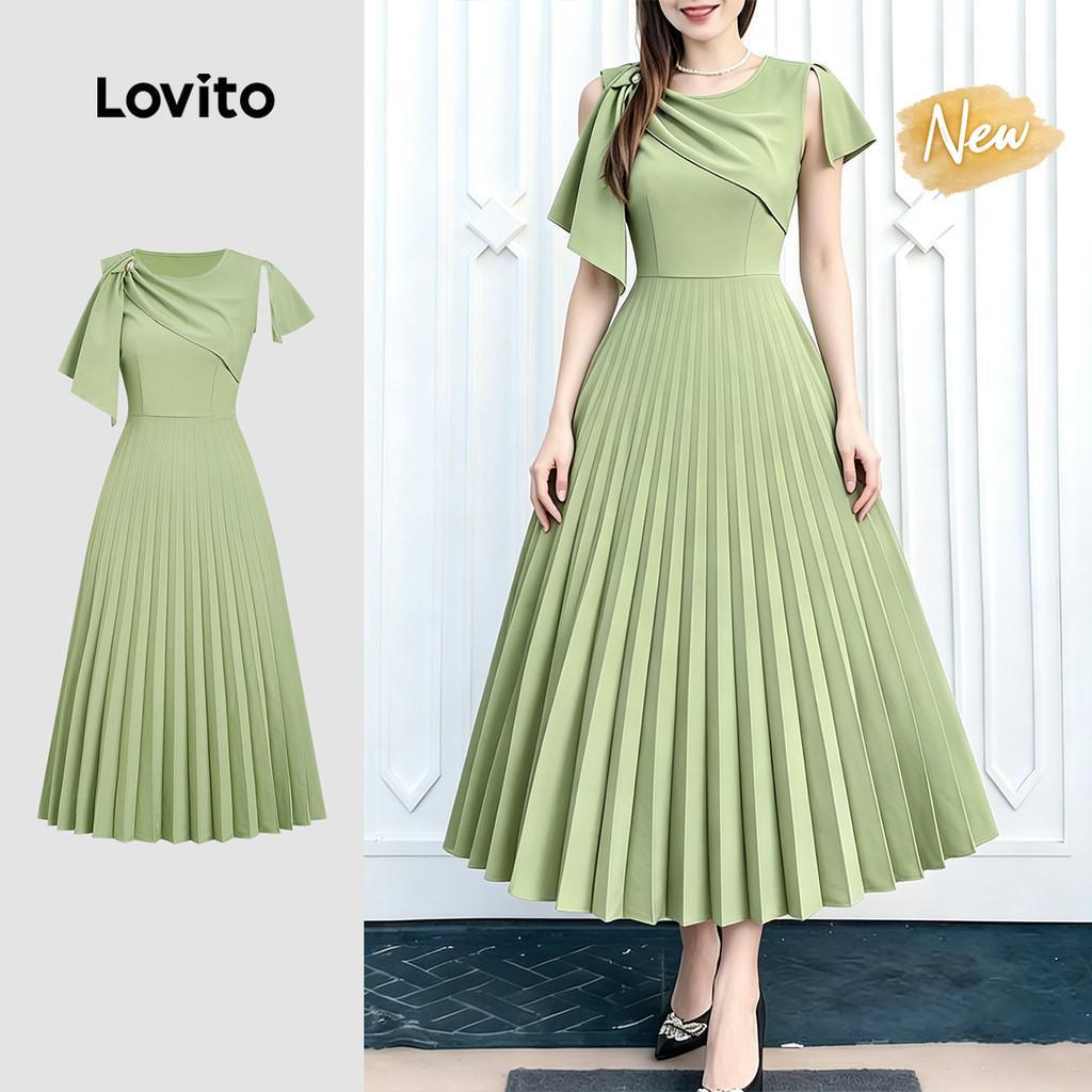 (New Arrival) Lovito Vestido Elegante Plissado Assimétrico para O Trajeto Vestid