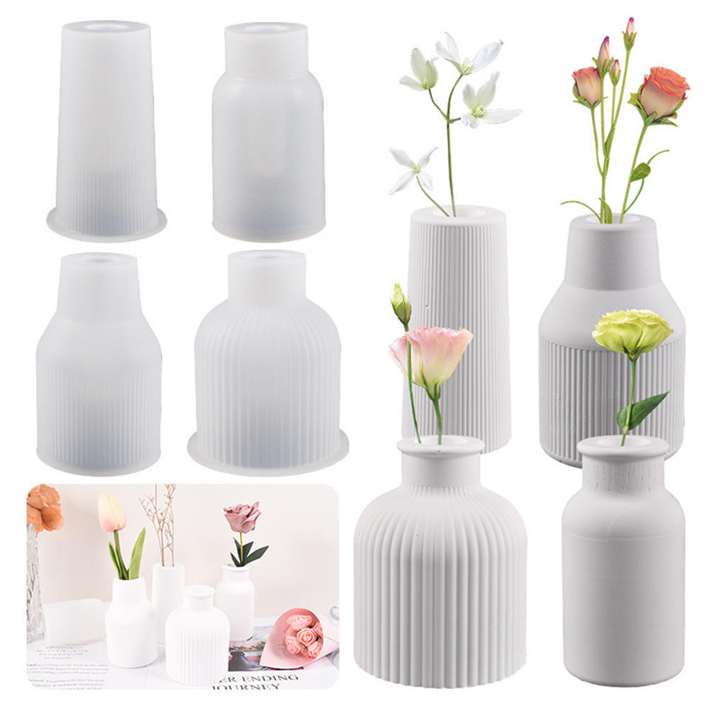 DIY 3D Listras Vaso Molde De Silicone De Gesso Ornamentos Moldes Epóxi Concreto Flores Decoração Jardinagem