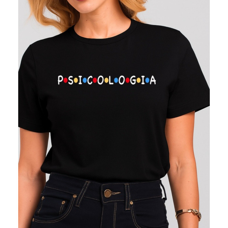 Blusa Psicologia Bolinhas Camiseta Babylook Estampada t-shirt 100% Algodão Faculdade Psico College