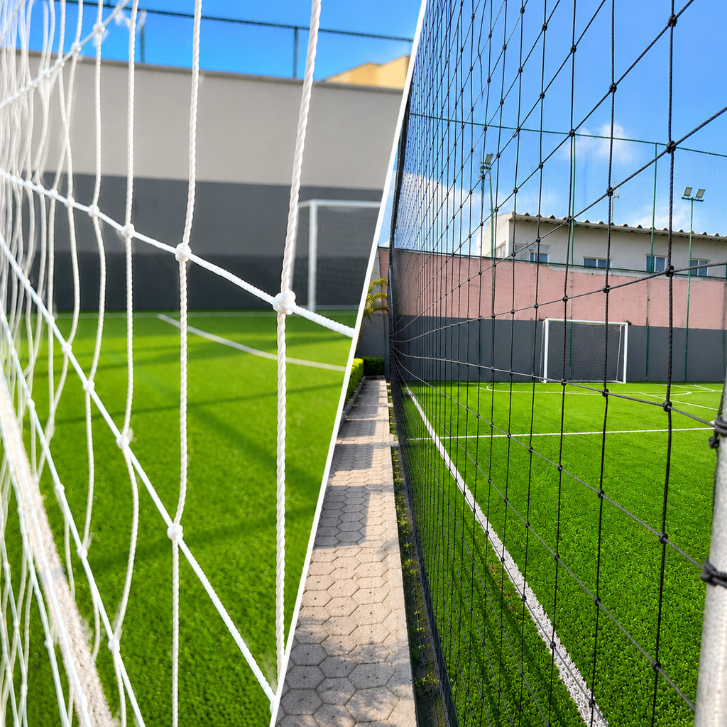 Rede Proteção Quadra Campo Society Futebol Malha 15x15 Fio 2mm Tratamento UV Alta Resistência