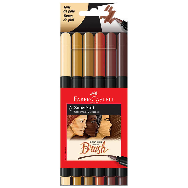 Caneta hidrográfica Supersoft Brush tons de pele com 6 unidades 15.0706SOFTTP\356678 Faber-Castell