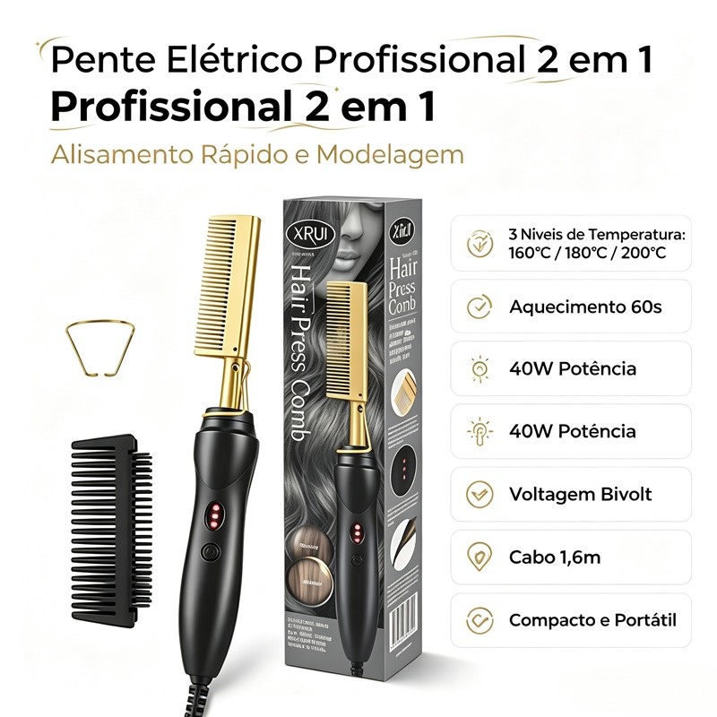 Chapinha de Cabelo 2 em 1 Alisamento e Cachos com Revestimento Cerâmico Profissional e Compacta Airer.br