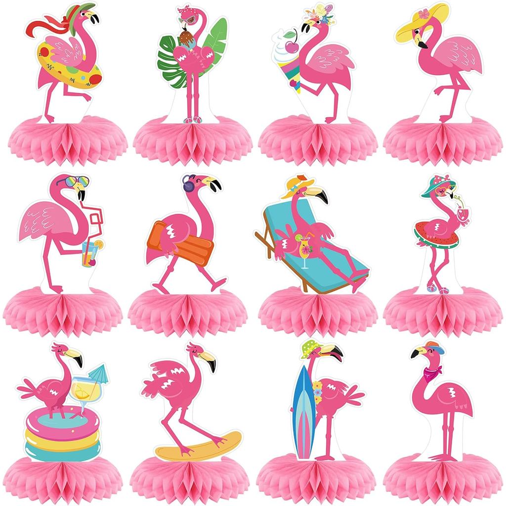 12 Peças de Decorações de Mesa com Flamingos, Decorações de Aniversário com Flamingos Rosa, Decorações de Mesa em Forma 
