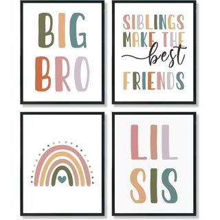 ULEGIE Decoração de Parede "Big Bro Lil Sis", Arte de Parede "Irmãos são os Melhores Amigos", Conjunto de 4 Pôsteres, Pô