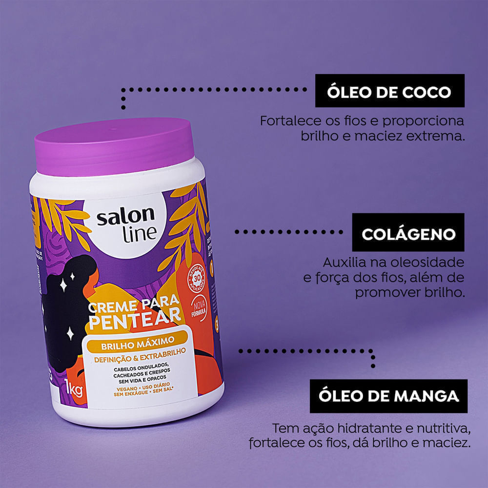 Creme Para Pentear Salon Line Brilho Máximo 1kg — imagem 2 de 2