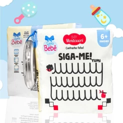 Livro De Pano Macio Para Bebês Alto Contraste Siga-me Fofos Preto E Branco Sensorial Bebê + Chocalho