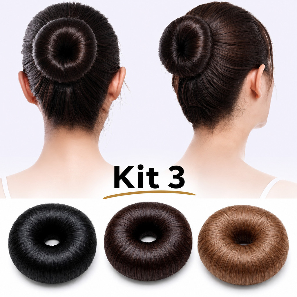 Conjunto 3 Coque Postiço Sintético Encaracolado com Elástico | Aplique de Cabelo Natural para Penteados e Coques