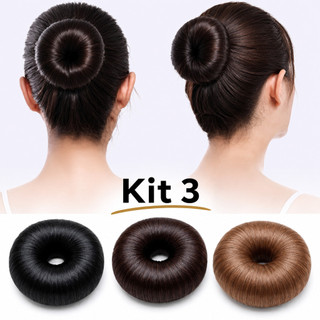 Conjunto 3 Coque Postiço Sintético Encaracolado com Elástico | Aplique de Cabelo Natural …