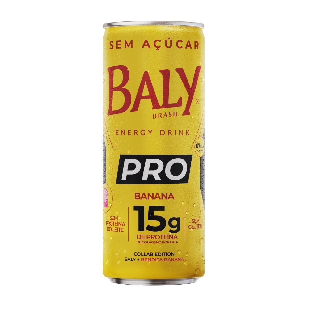 Energético Baly Brasil Energy Drink PRO Banana com 15g de Proteína de Colágeno Sem Açúcar 250ml