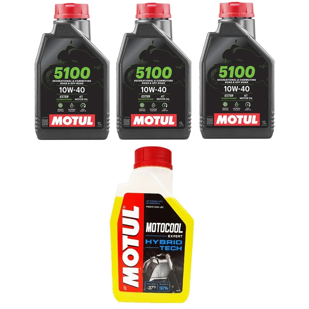 KIT TROCA DE OLEO MOTO 3X MOTUL 5100 10W40 + 1X MOTOCOOL ANTICONGELANTE YAMAHA MT03 R3