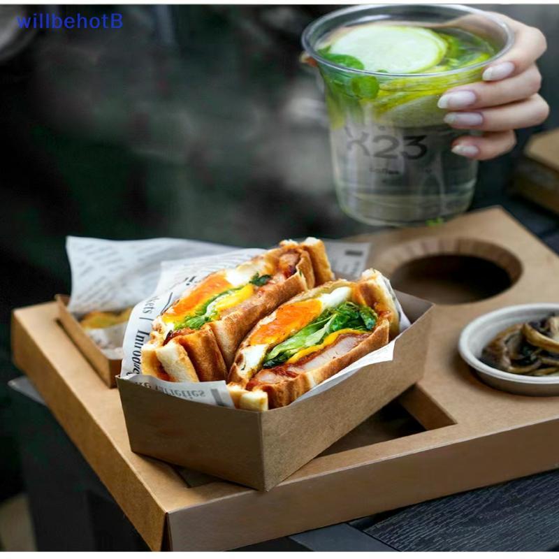 10 Caixas De Comida De Piquenique De Papel Kraft Para Bandeja De Bebidas De Lanche De Hambúrguer