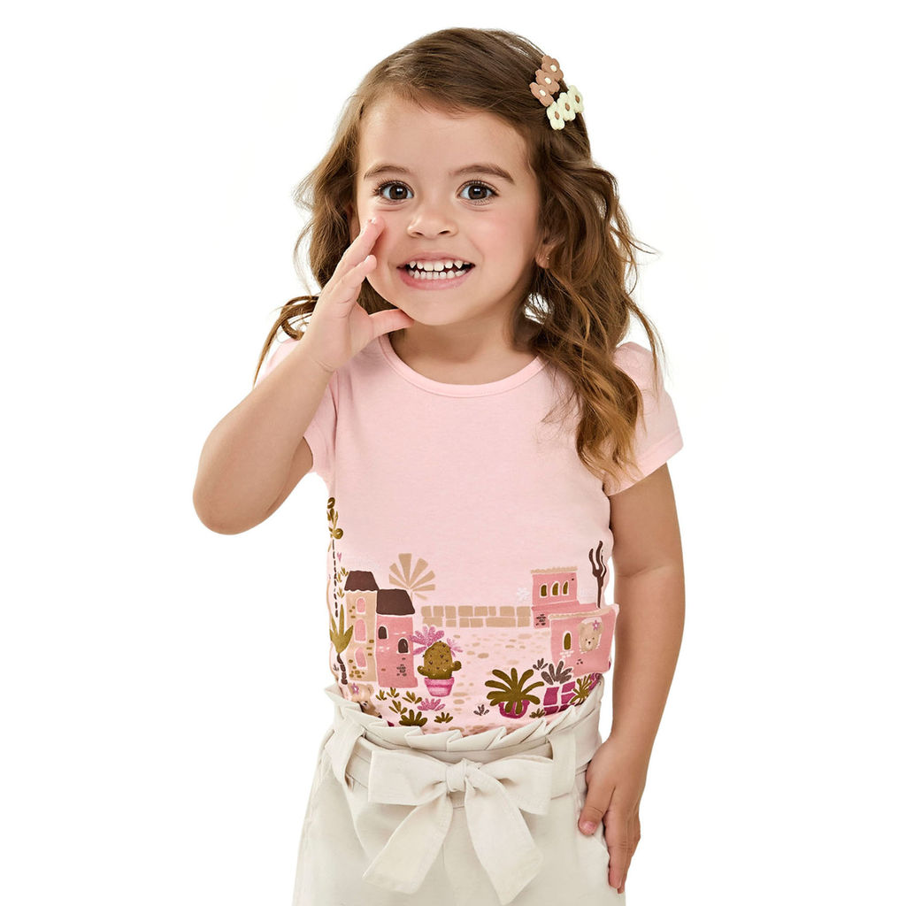 Blusa Infantil Menina Malha Com Estampa Elian Rosa