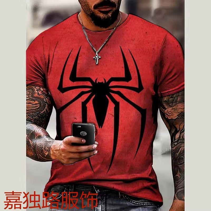 2026 novo produto Marvel Anime Spiderman D Digital impresso camiseta masculina rua juventude legal em torno do pescoço m