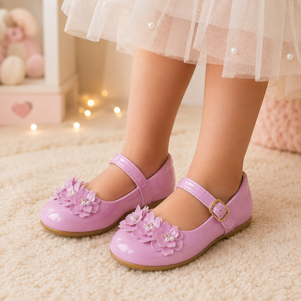 Sapatilha Infantil Menina Bebe Laço Flor Ponta Boneca Confortável Feminino Daminha