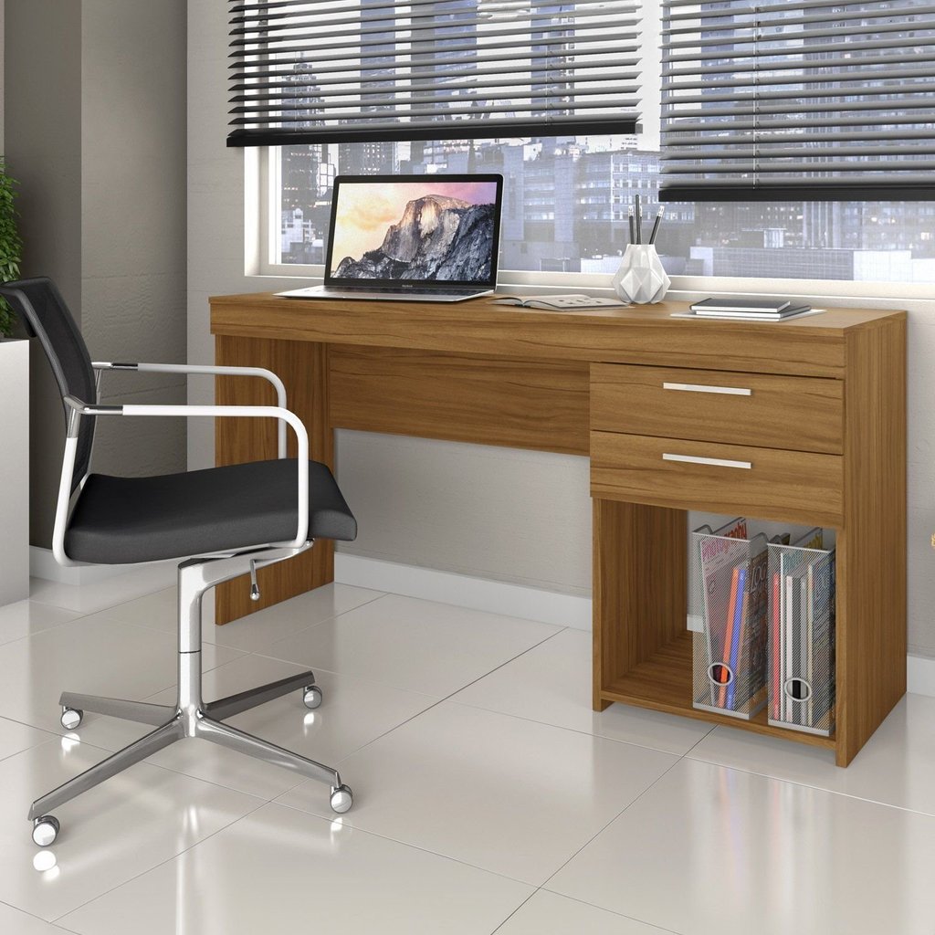 Escrivaninha Mesa Escritório Office 2 Gavetas 121cm Freijo Trend Marrom Freijó