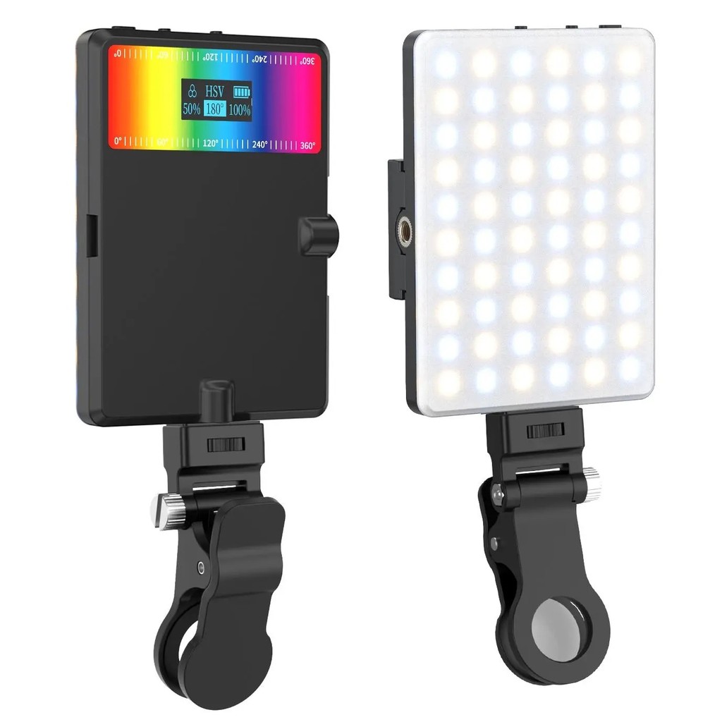 Luz de selfie RGB (para celulares), luz LED regulável de 2500K-9000K para celular, luz de vídeo (para celulares, laptops
