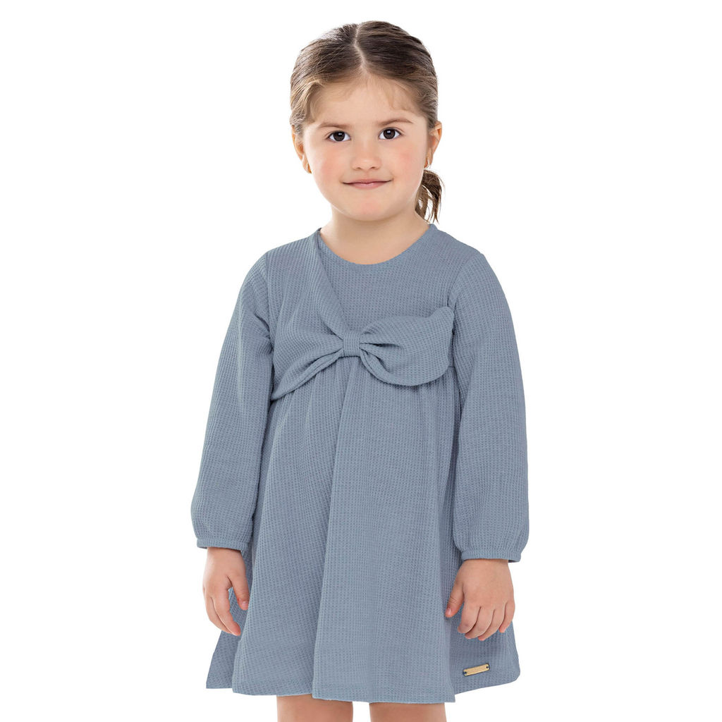 Vestido Infantil Menina Malha Tricô Laço Colorittá Azul