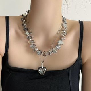 Pronto estoque francês Retro Irregular cristal frisado colar feminino High-End sentir dupla camada empilhado amor pingen
