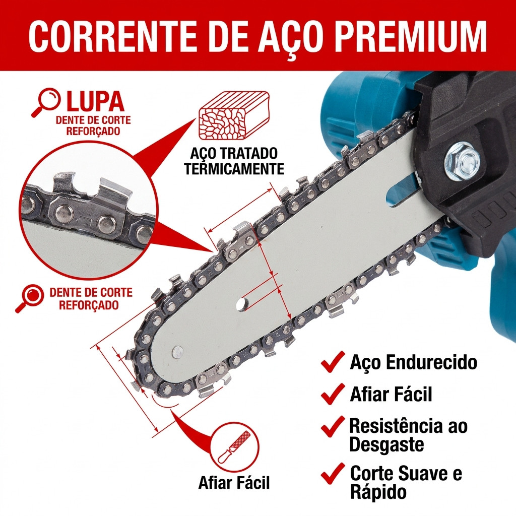 Motosserra Elétrica a Bateria 48V Portátil 6 Polegadas Bivolt com 2 Baterias