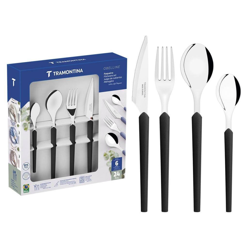 Faqueiro 24 Peças Tramontina Obelline Aço Inox Preto