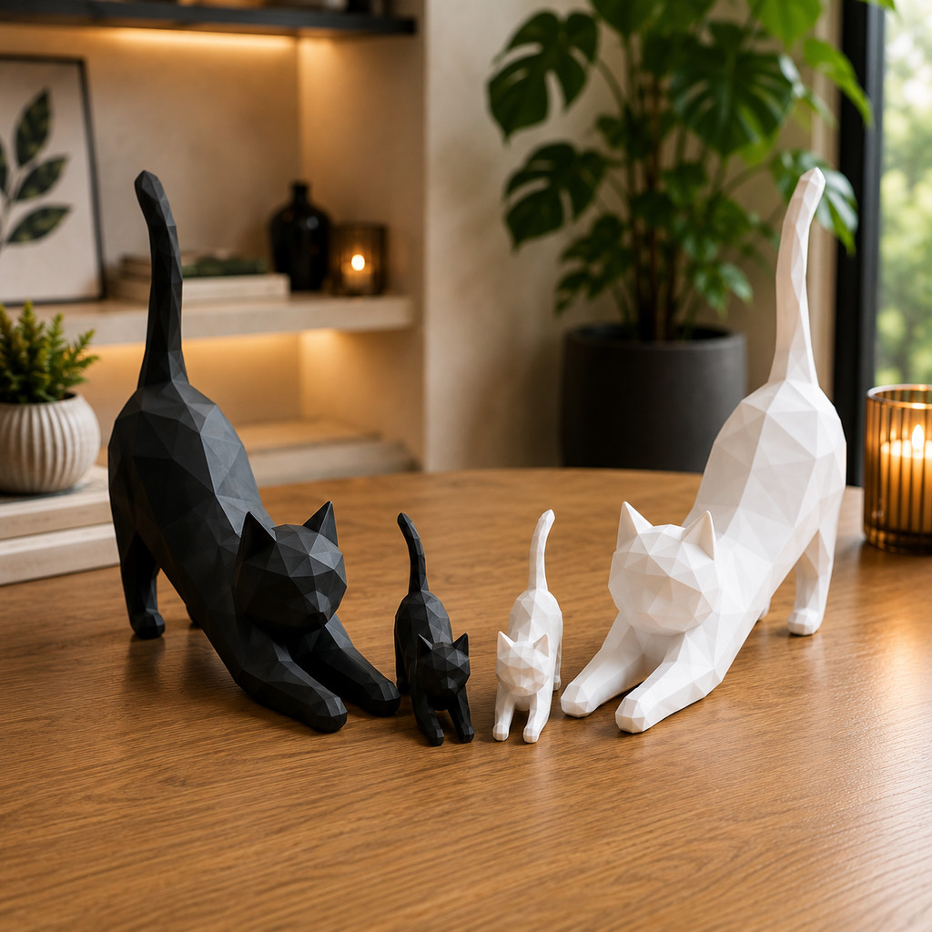 Gatos Decorativos Casal Escultura Minimalista Enfeite Moderno para Sala Quarto Escritório