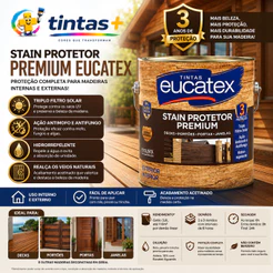 Eucatex Stain Protetor Premium 3.6L Acetinado Deck Madeira - Varias Cores