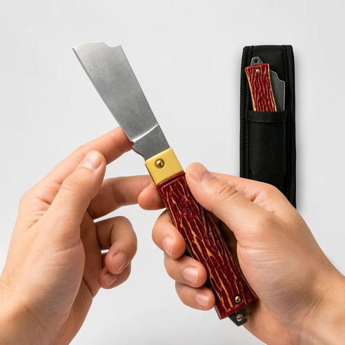 Canivete De Bolso Inox Com Bainha Ideal Para Pesca Camping Lamina Larga Prata Faca Retrátil Portátil Canivete Esportivo