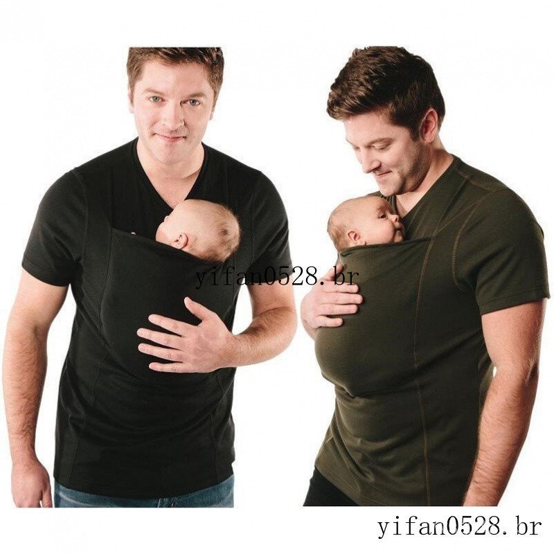 Produto 2025: porta-bebê de manga curta, camiseta casual para pai, colete para mãe e bebê