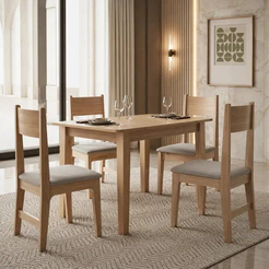 Conjunto De Jantar Sonetto Móveis Mesa Retangular com 4 Cadeiras Modernas Cor Mel Bege