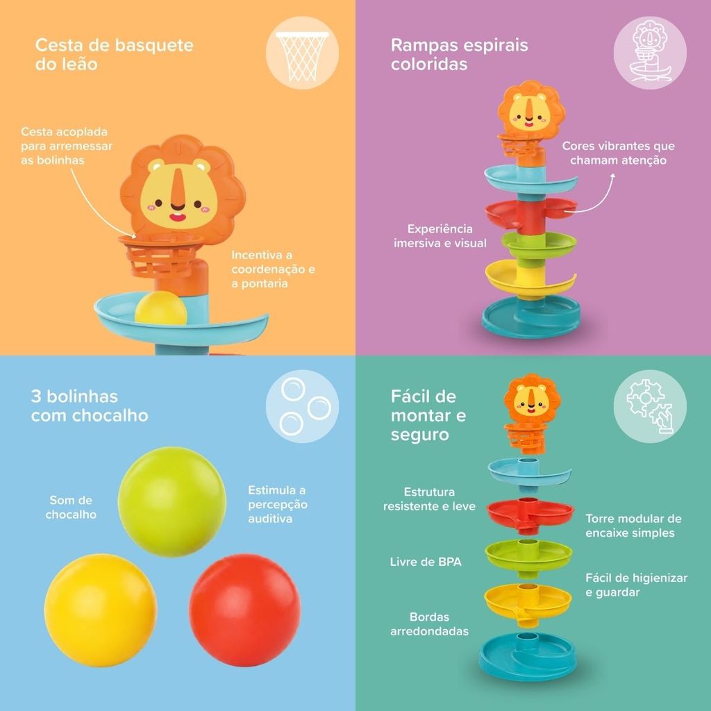 Brinquedo Educativo Bebê Torre Espiral 3 Bolinhas Chocalho Cesta Interativa Slide Maxi Baby · foto 2