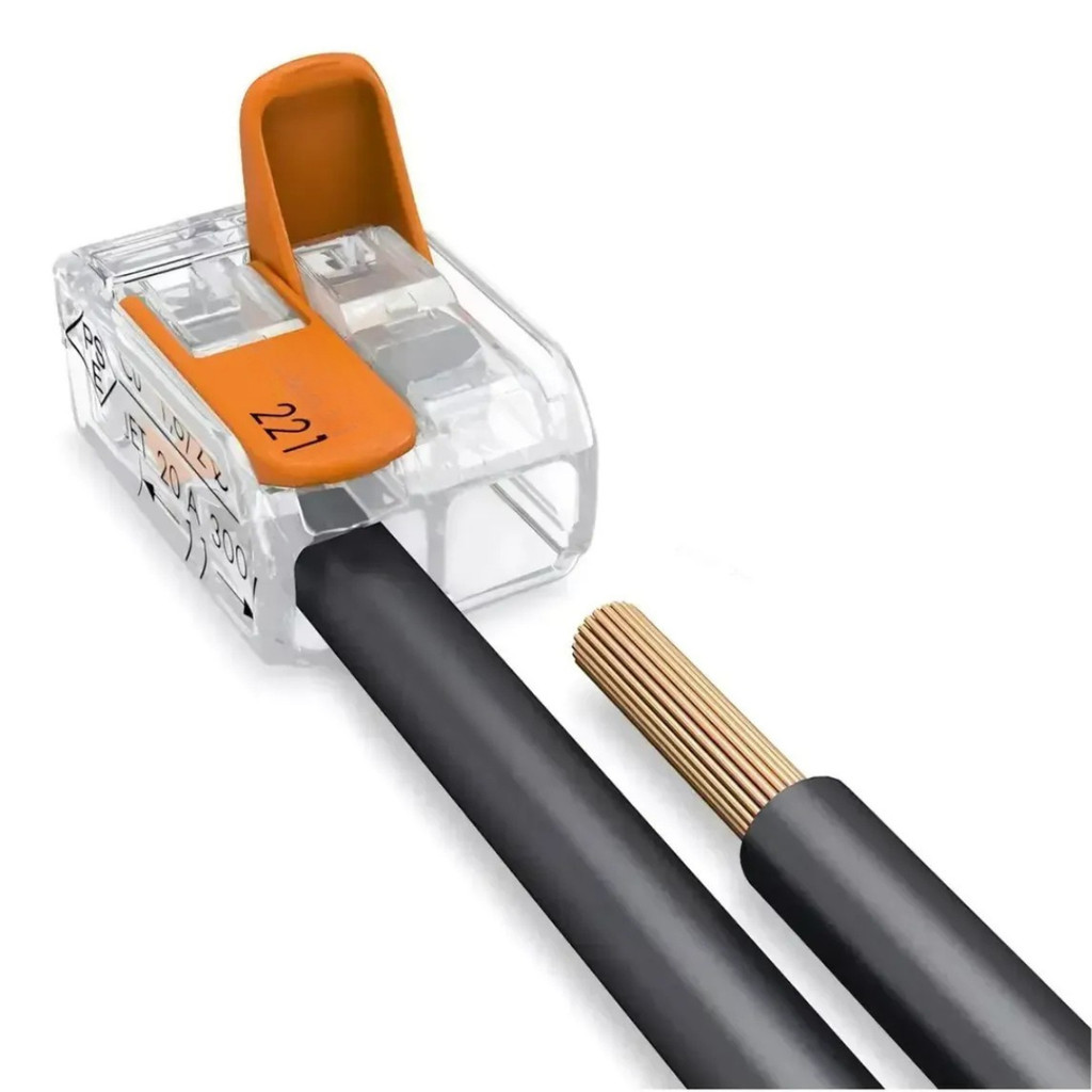 Kit Conectores de Emenda Eletricas Rápida Linear cristal com Alavanca Flat 2 Vias Duplo