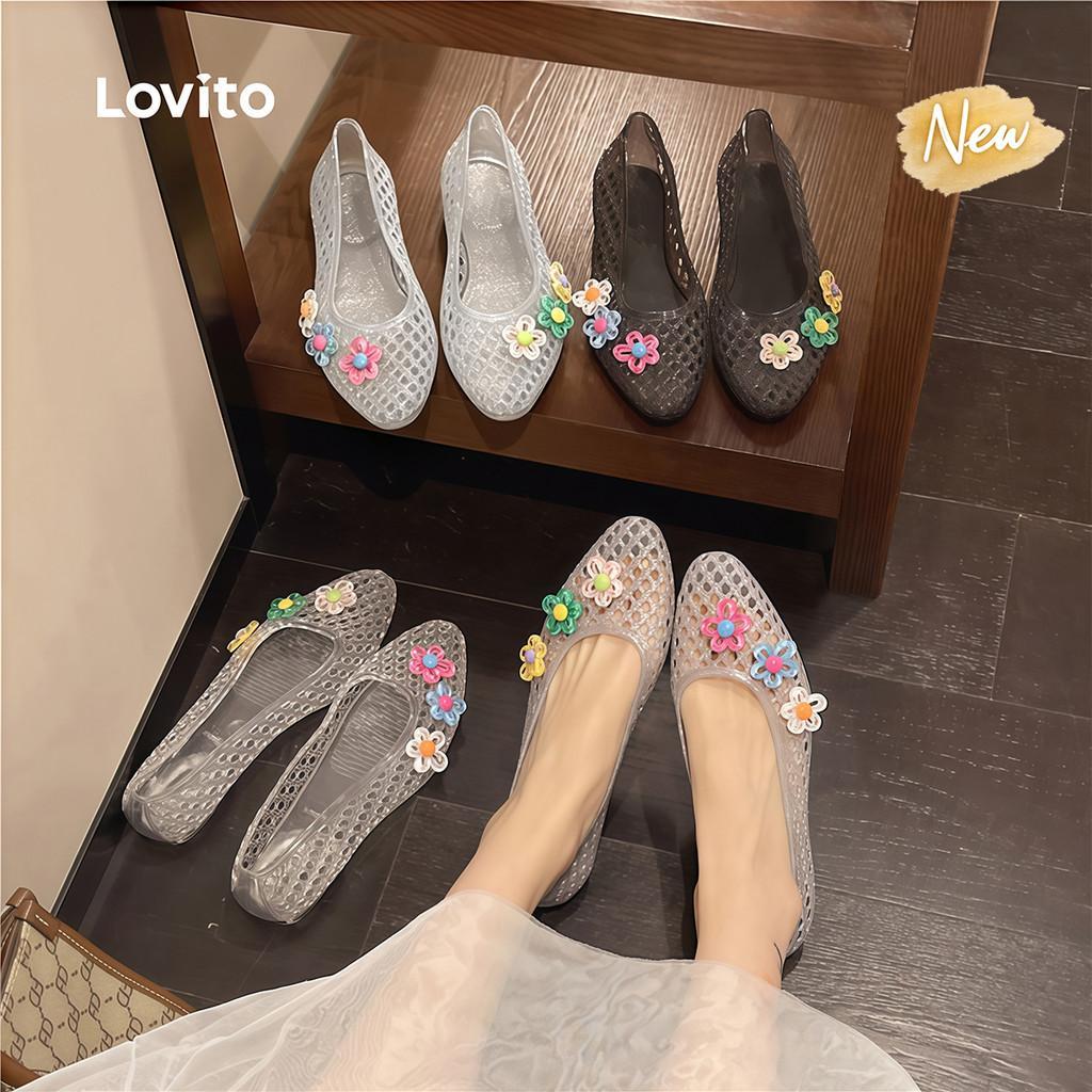 (New Arrival) Lovito Sandálias Rasteiras Femininas Casuais Estilo Resort Dopamine Moda Coreana Impermeáveis Em Tecido De Gelatina FSFB124FX003