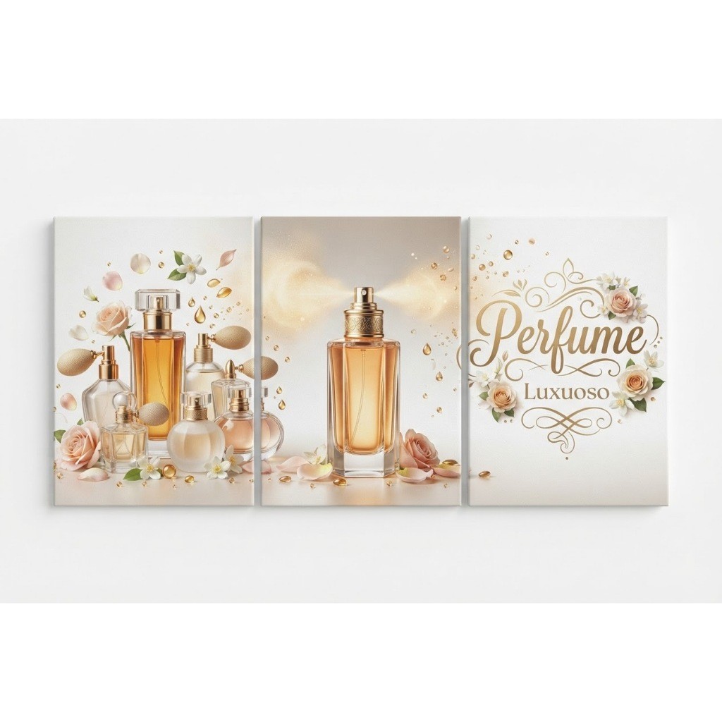 Quadro Decorativo 3 Peças  perfume perfumaria Decoração Sala Quarto Escritório