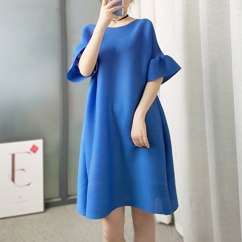 Uma pessoa uma plissada 8303 verão simplesismo Issey Miyake vestido plissado japonês Retro solto mais magro olhar compri