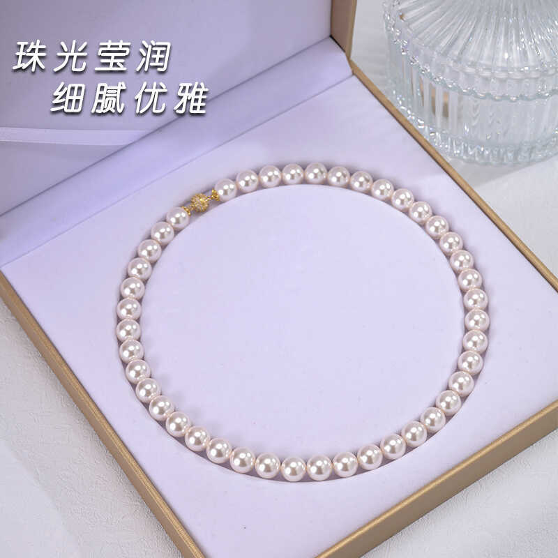 Japonês akoya rosa cor quente cheio de diamante fivela magnética pérola colar pérola clavícula corrente feminino tempera