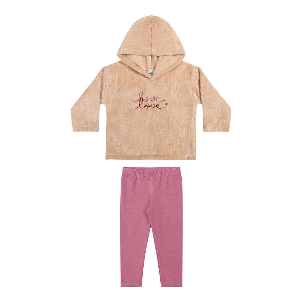 Conjunto Infantil Menina Peluciado Love Elian Bege
