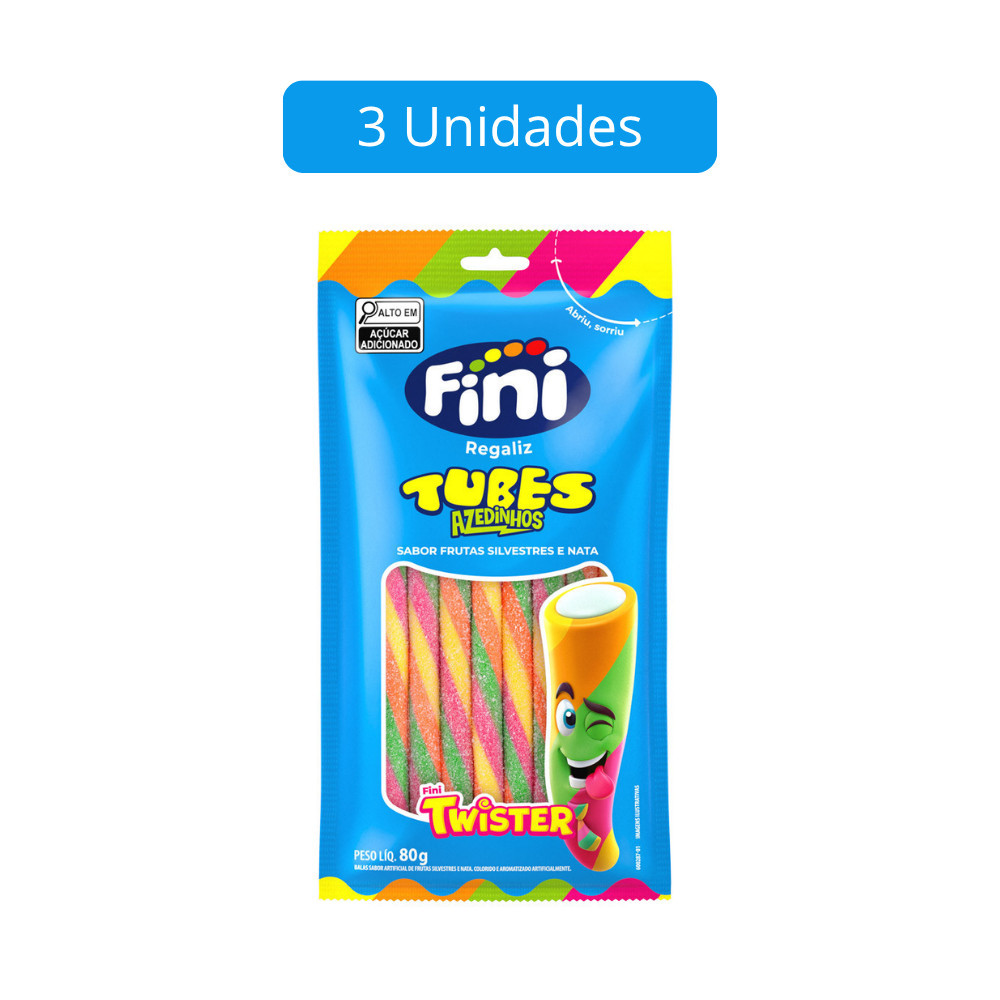 Kit 3 Pacotes de Regaliz Tubes Twister Cítrico 80g Fini