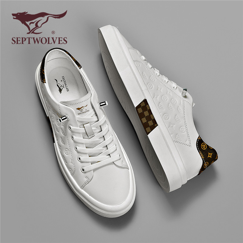 Sete lobos sapatos brancos masculinos 2026 novo estilo verão sapatos casuais de sola grossa resistente ao desgaste estil