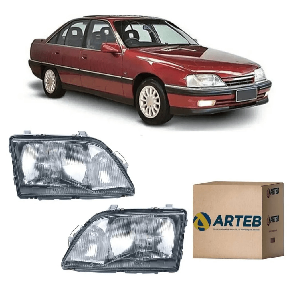 KIT FAROL PRINCIPAL OMEGA DUPLO COM MILHA SEM MOTOR LAMPADA H4 92/98 ORIGINAL ARTEB LADO ESQUERDO E DIREITO