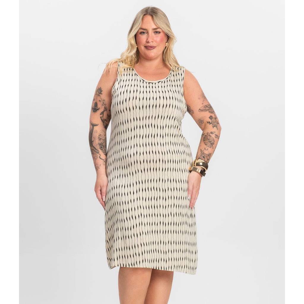 Vestido Plus Size Estampado Infinita Cor Bege