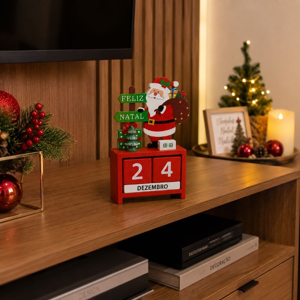 Calendário de Natal Papai Noel com Cubos Mdf 14cm Decoração Natalina