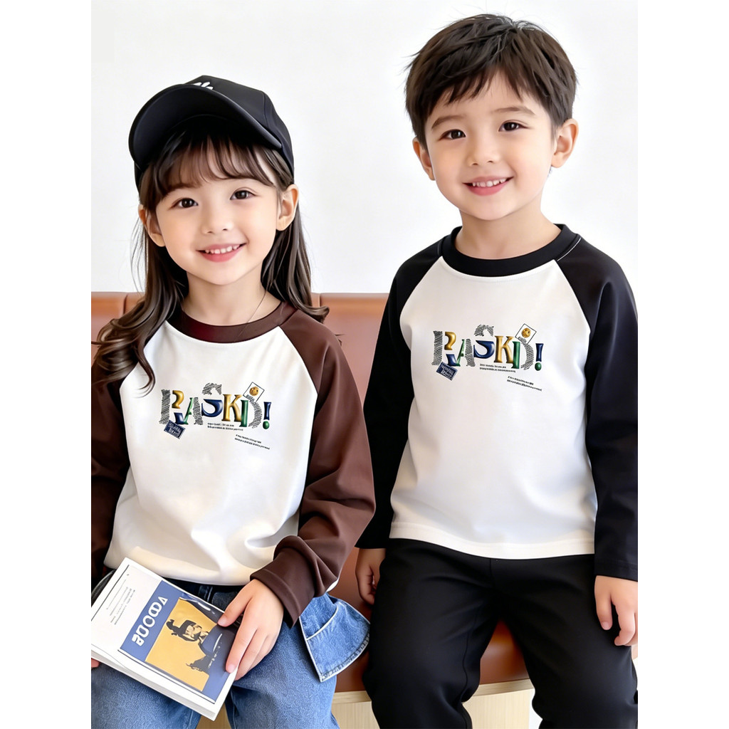 Meninos meninas primavera outono roupas de algodão puro manga comprida novo estilo camiseta médio pequeno crianças bebê 