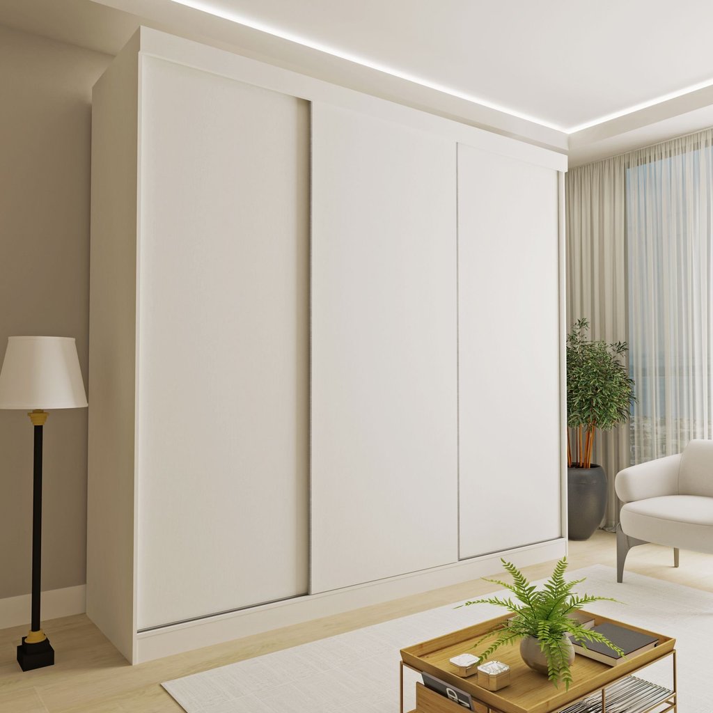 Guarda-Roupa Casal 3 Portas de Correr 4 Gavetas Cronos Yescasa Branco Branco