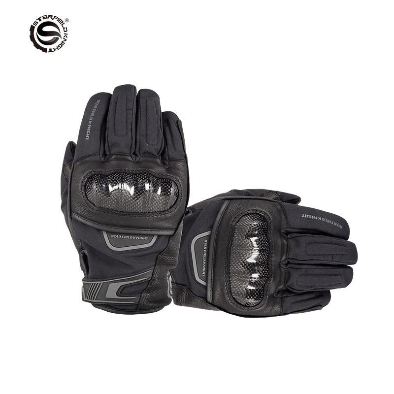 SFK Inverno Quente Luvas Da Motocicleta Dedo Cheio Tela De Toque Couro Forro Algodão Moto Preto Vermelho Equitação Motoc