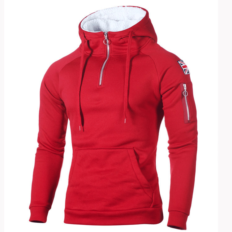 [Moletom de venda quente] Primavera outono masculino com capuz cor sólida moletom esportivo moda decote zíper pulôver co