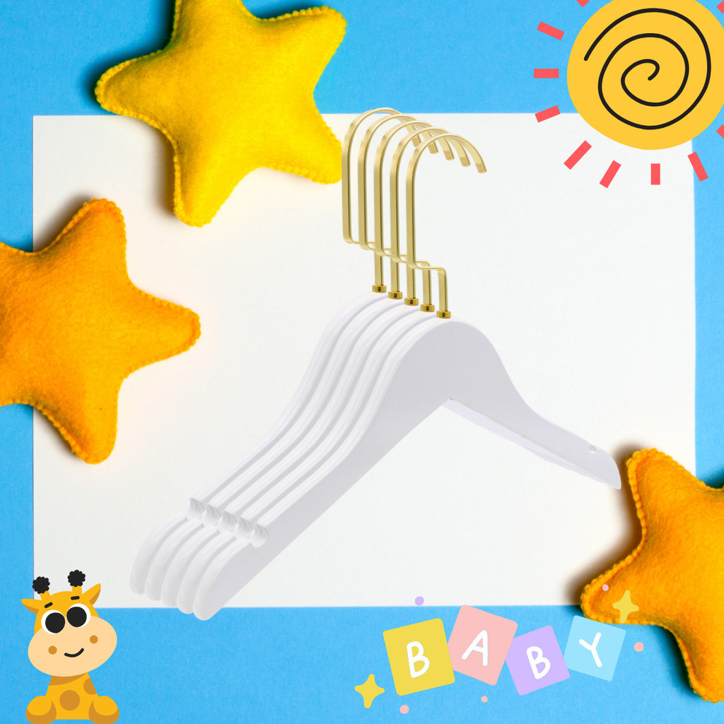 10 Cabide Branco Infantil Bebe Madeira Gancho Ouro Luxo — imagem 2 de 2