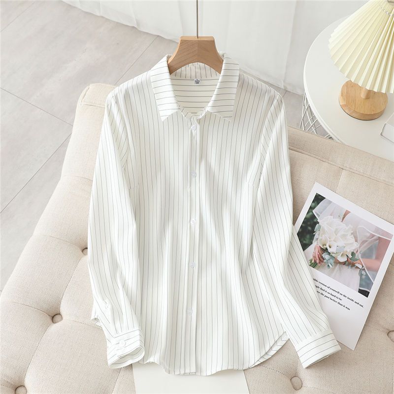 Primavera camisa listrada feminina versão coreana elegante idade-reduzindo camisa de Chiffon de manga comprida High-End 