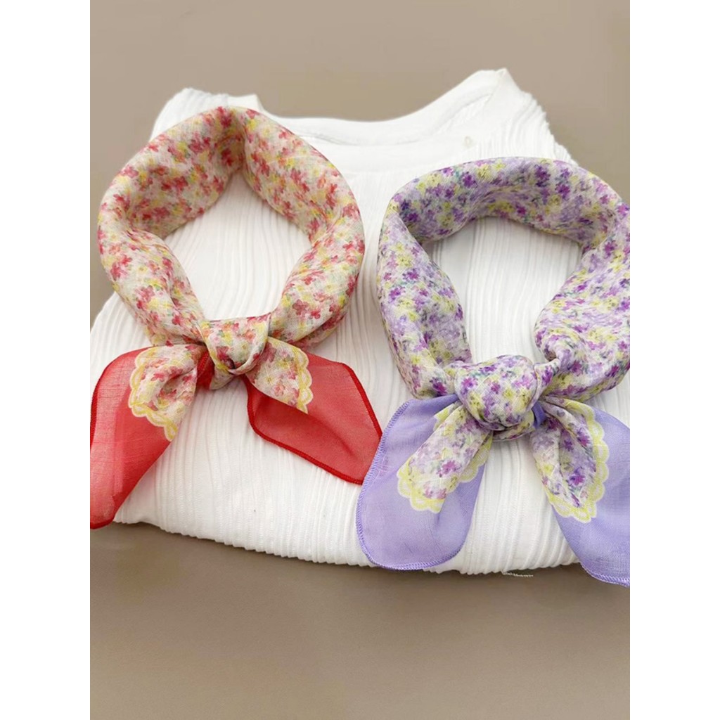 Estilo japonês algodão linho pequeno lenço quadrado feminino primavera verão ar condicionado flor pescoço proteção lenço