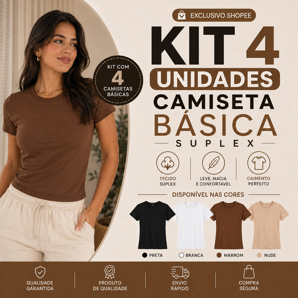 Kit 4 Blusa Camiseta Manga Curta Feminina de Compressão Academia Dia a Dia Básica Suplex