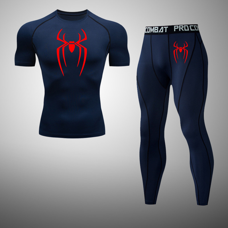 Masculino Compressão Atlético Fitness Wear-Secagem Rápida Apertada Manga Curta Camiseta Verão Conjunto De Correndo